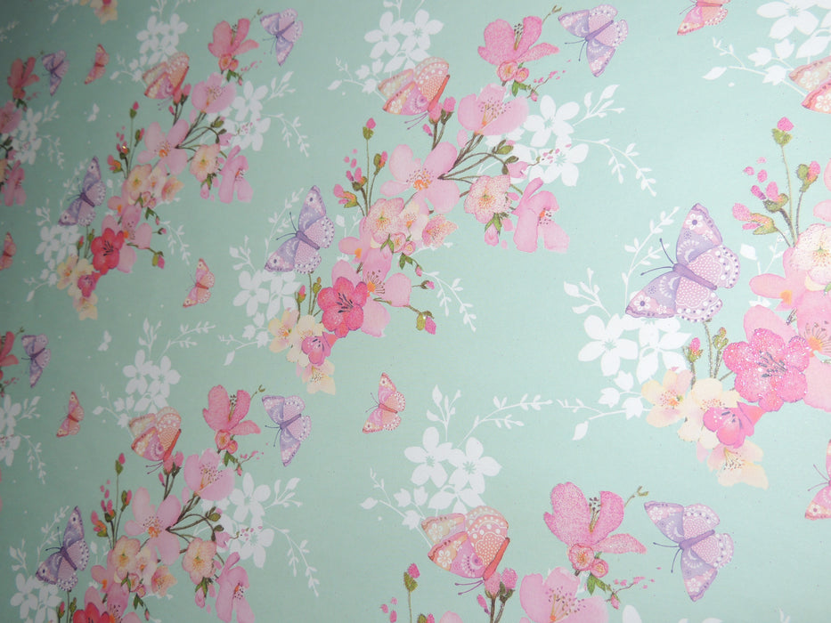 Floral with Butterflies Gift Wrapping Paper (Set of 3 sheets)
