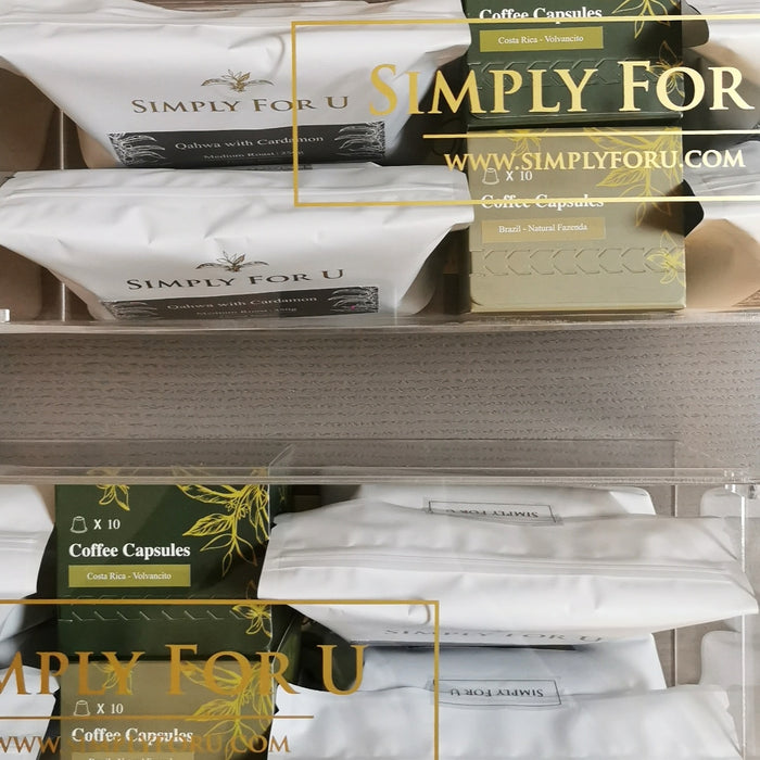 Coffee Gift Hamper Box - Option 4 --- [ Acrylic Box with 4 Qahwa Packets + 2 Coffee Capsules ]
