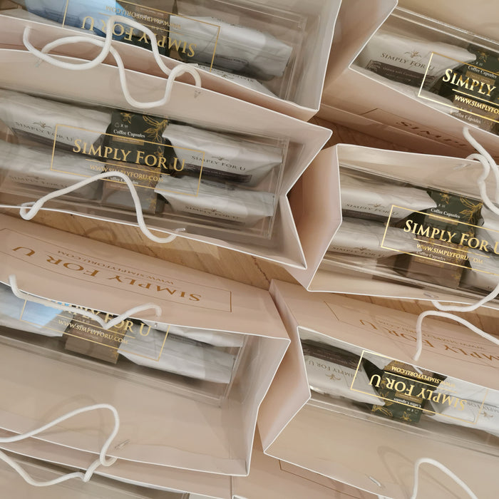 Coffee Gift Hamper Box - Option 4 --- [ Acrylic Box with 4 Qahwa Packets + 2 Coffee Capsules ]